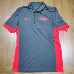Nike Dri-Fit Ole Miss Polo Golf Shirt Men's Size Medium Gray And Red